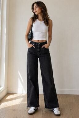 Madewell Black Hirise The Perfect Vintage Raw Hem Wide Leg Jeans 25P NWOT